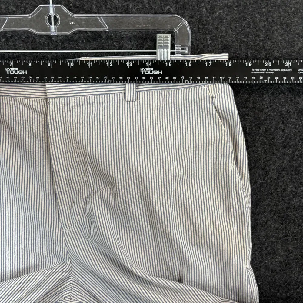J Crew Pants Men's 36x30 Blue White Striped Seersucker Cotton Chino Flat Front
